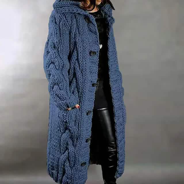 Women's Cardigan Sweater Jumper Cable Chunky Knit Hooded Solid Color Open Front DailySale