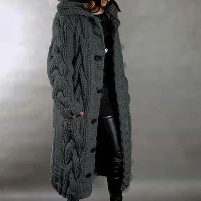 Women's Cardigan Sweater Jumper Cable Chunky Knit Hooded Solid Color Open Front DailySale