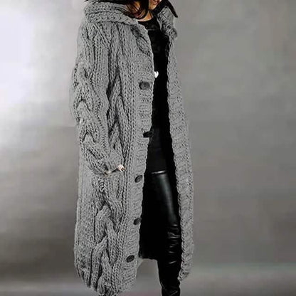 Women's Cardigan Sweater Jumper Cable Chunky Knit Hooded Solid Color Open Front DailySale