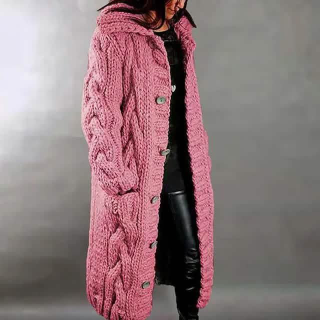 Women's Cardigan Sweater Jumper Cable Chunky Knit Hooded Solid Color Open Front DailySale