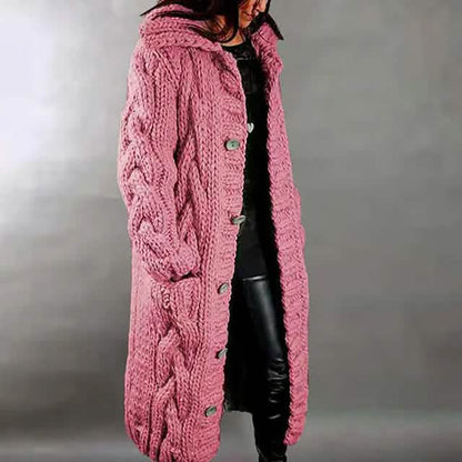 Women's Cardigan Sweater Jumper Cable Chunky Knit Hooded Solid Color Open Front DailySale