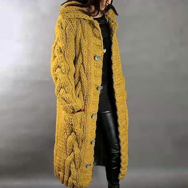 Women's Cardigan Sweater Jumper Cable Chunky Knit Hooded Solid Color Open Front DailySale
