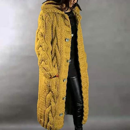 Women's Cardigan Sweater Jumper Cable Chunky Knit Hooded Solid Color Open Front DailySale