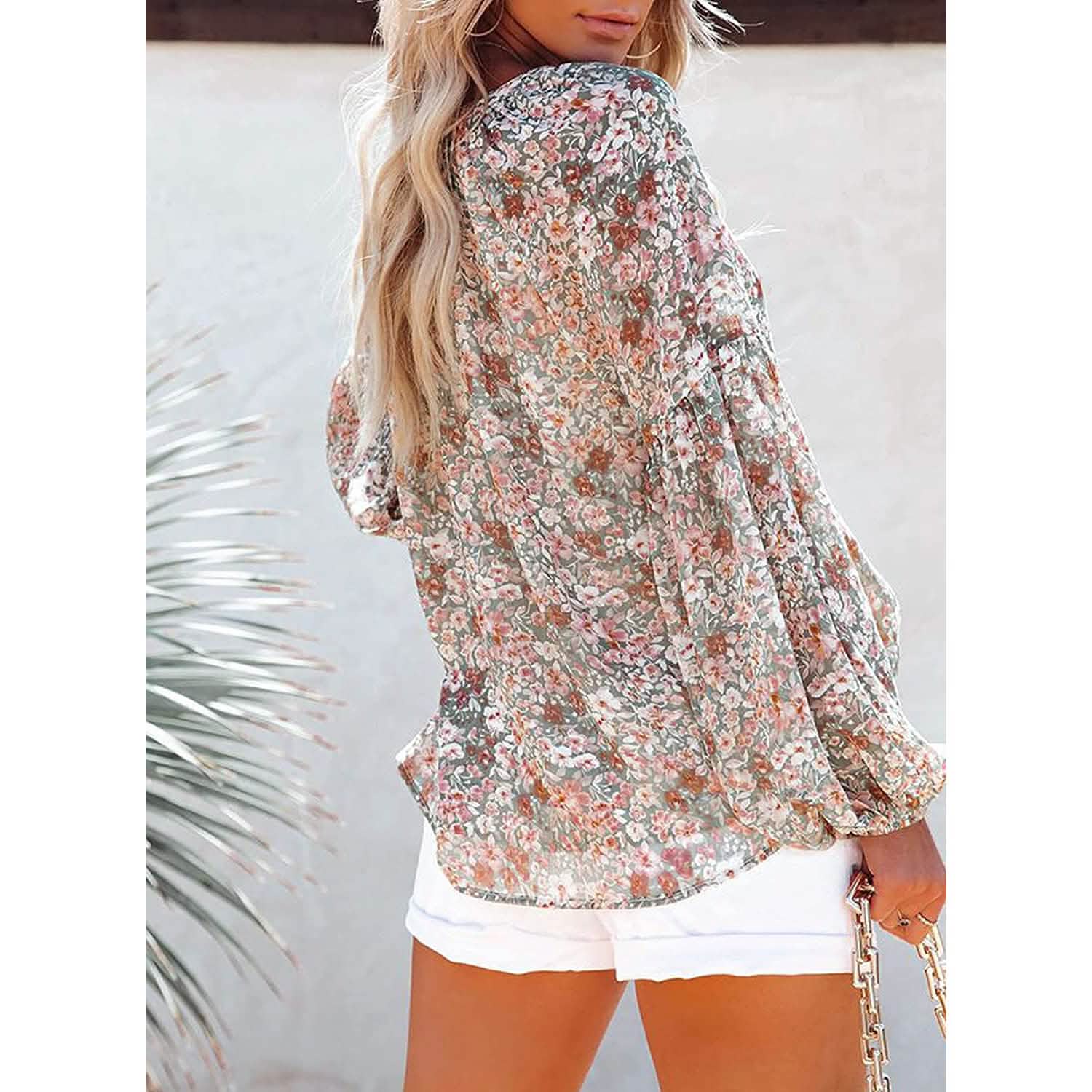 Womens Casual Boho Floral Print V Neck Long Sleeve Loose Blouse DailySale