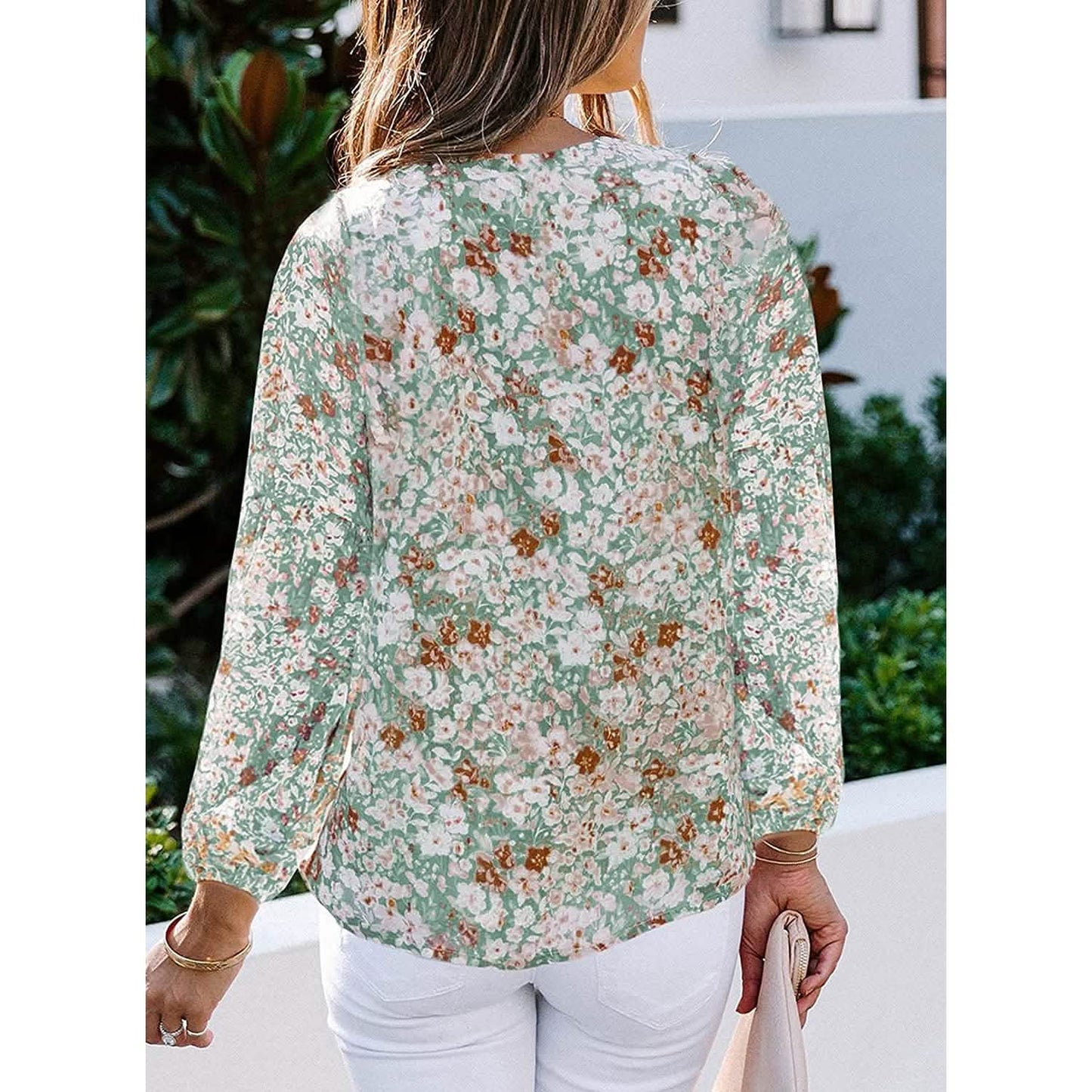 Womens Casual Boho Floral Print V Neck Long Sleeve Loose Blouse DailySale