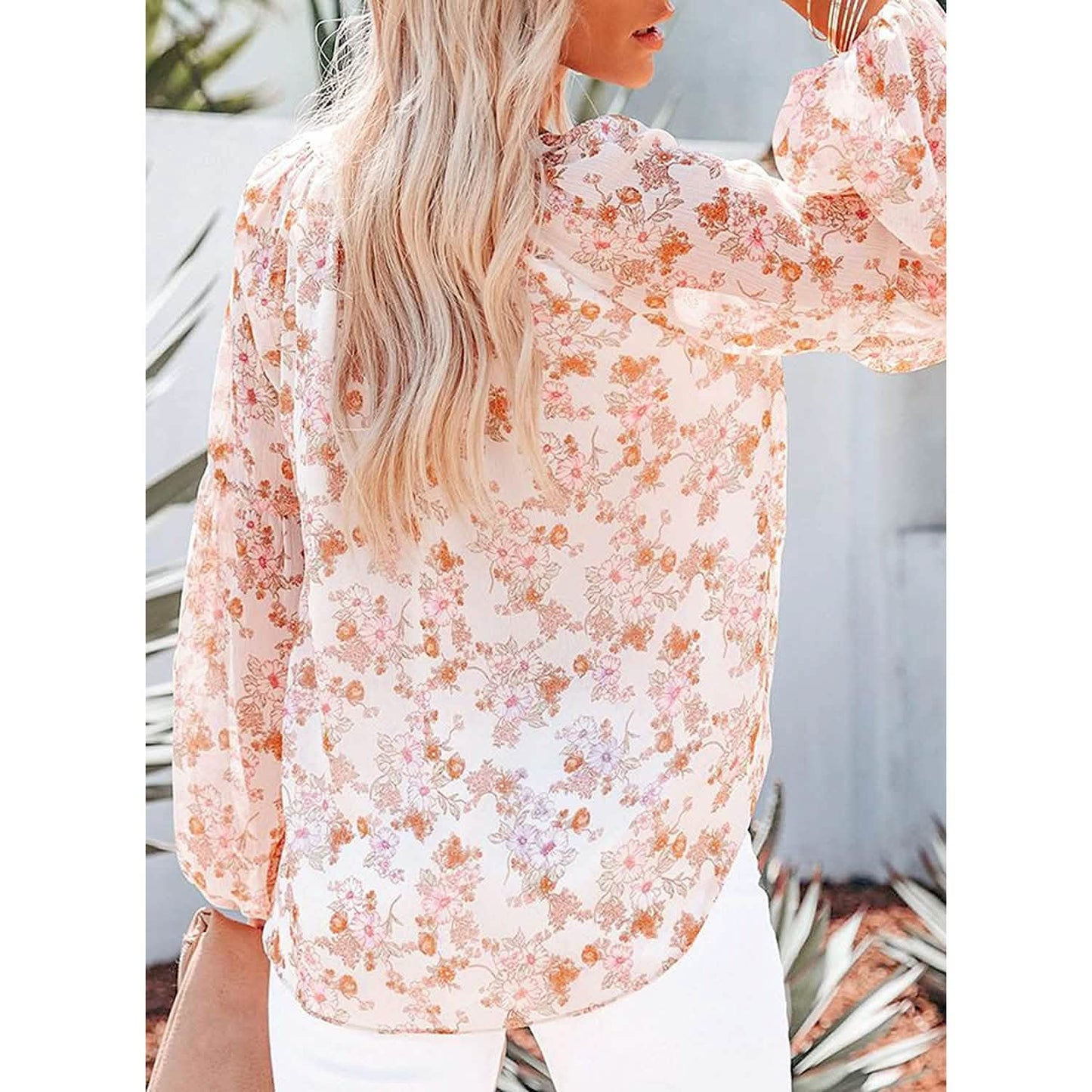Womens Casual Boho Floral Print V Neck Long Sleeve Loose Blouse DailySale
