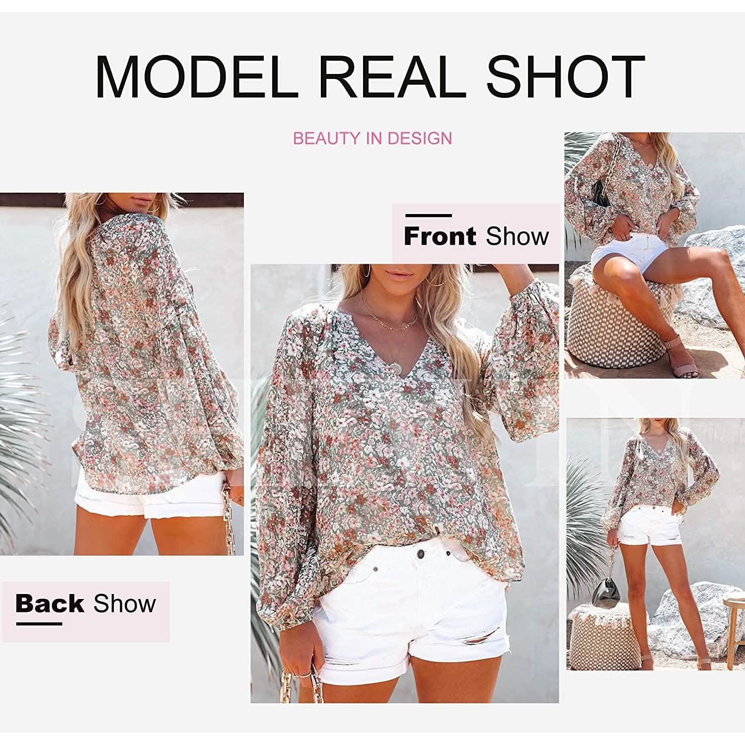 Womens Casual Boho Floral Print V Neck Long Sleeve Loose Blouse DailySale