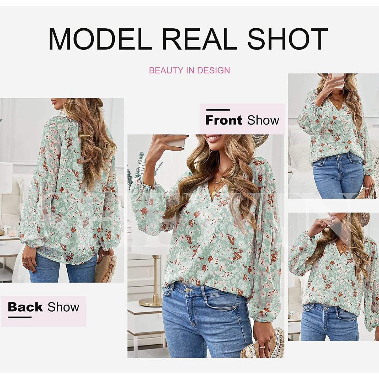 Womens Casual Boho Floral Print V Neck Long Sleeve Loose Blouse DailySale