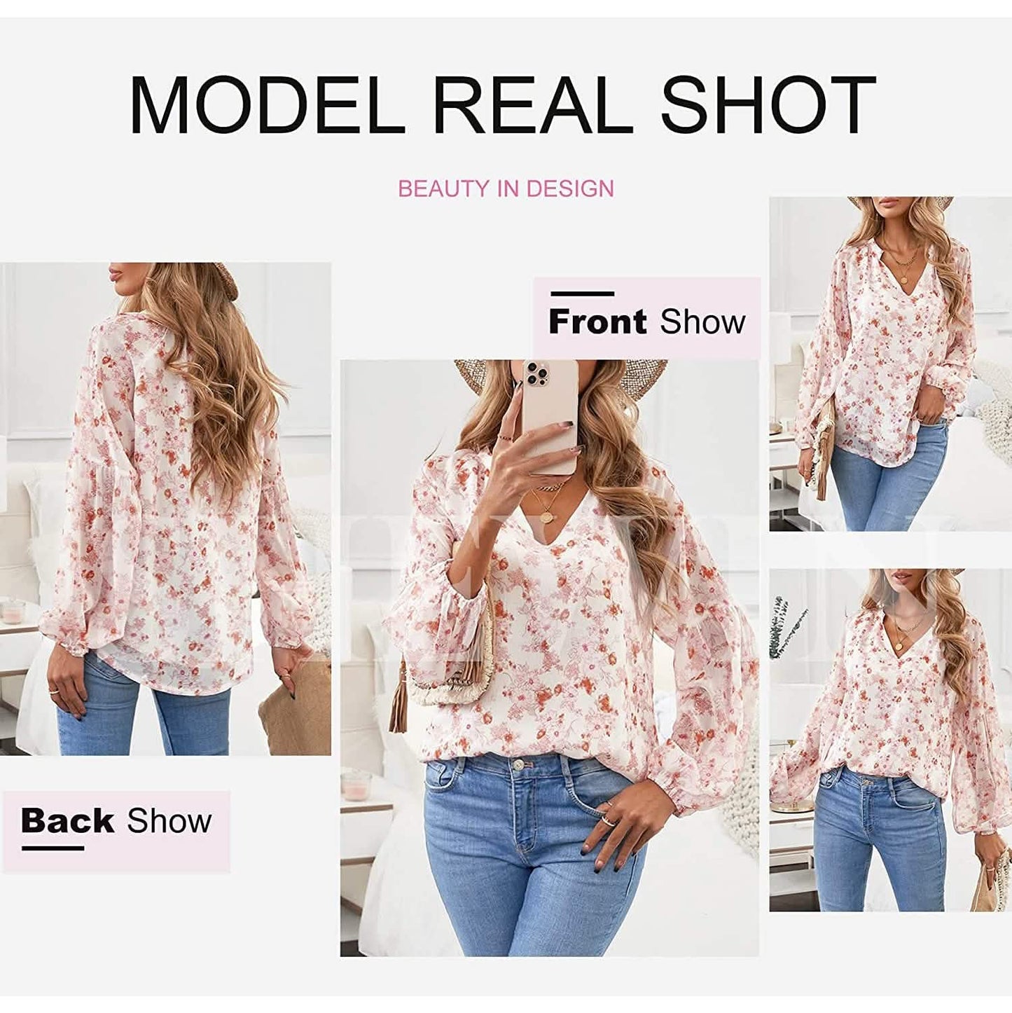 Womens Casual Boho Floral Print V Neck Long Sleeve Loose Blouse DailySale