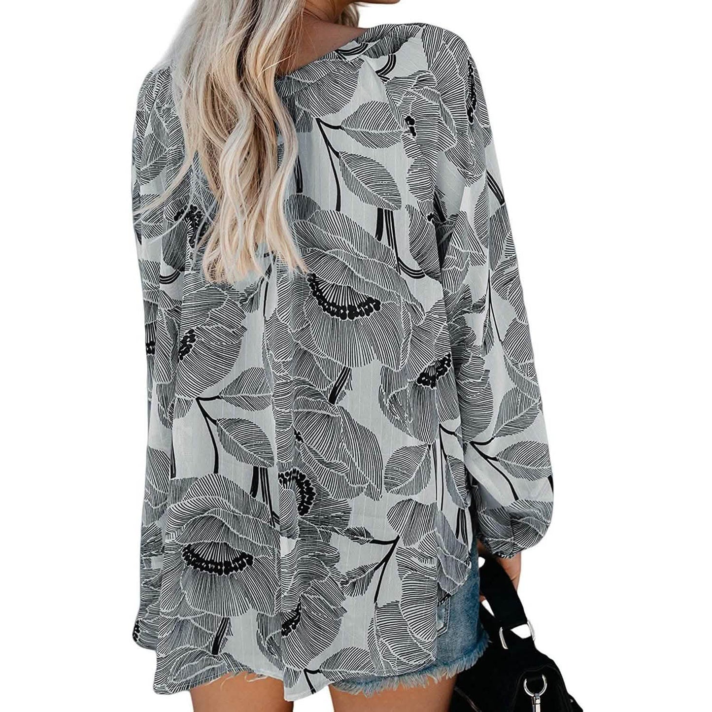 Women's Casual Boho Floral Print V Neck Long Sleeve Shirts Tops DailySale