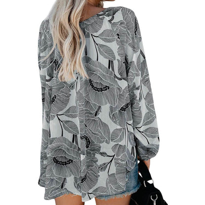 Women's Casual Boho Floral Print V Neck Long Sleeve Shirts Tops DailySale