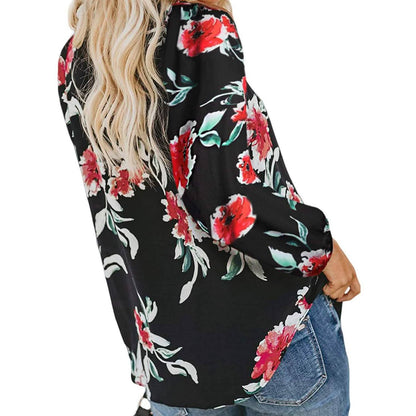 Women's Casual Boho Floral Print V Neck Long Sleeve Shirts Tops DailySale