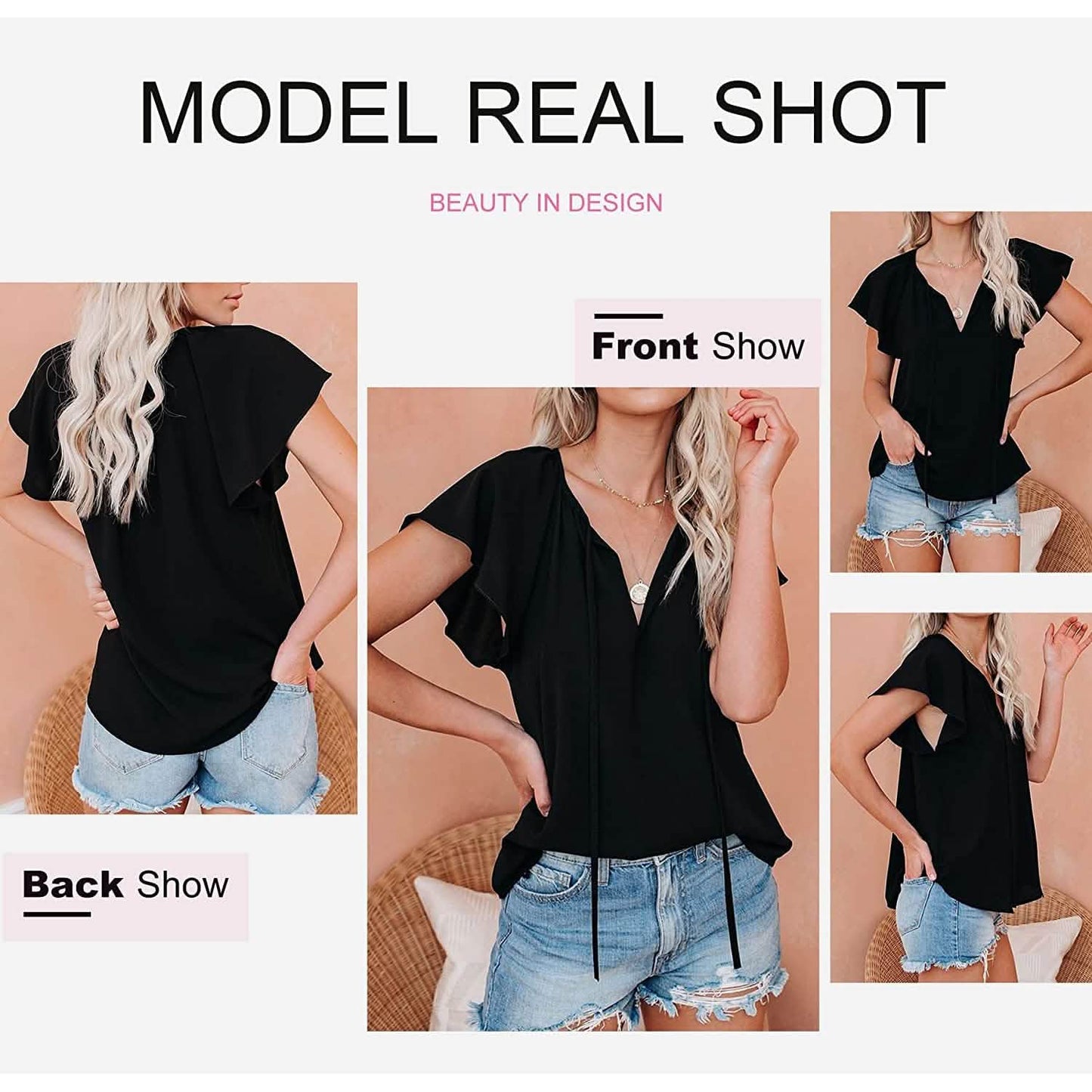 Women's Casual Boho V Neck Tops Drawstring T Shirt DailySale