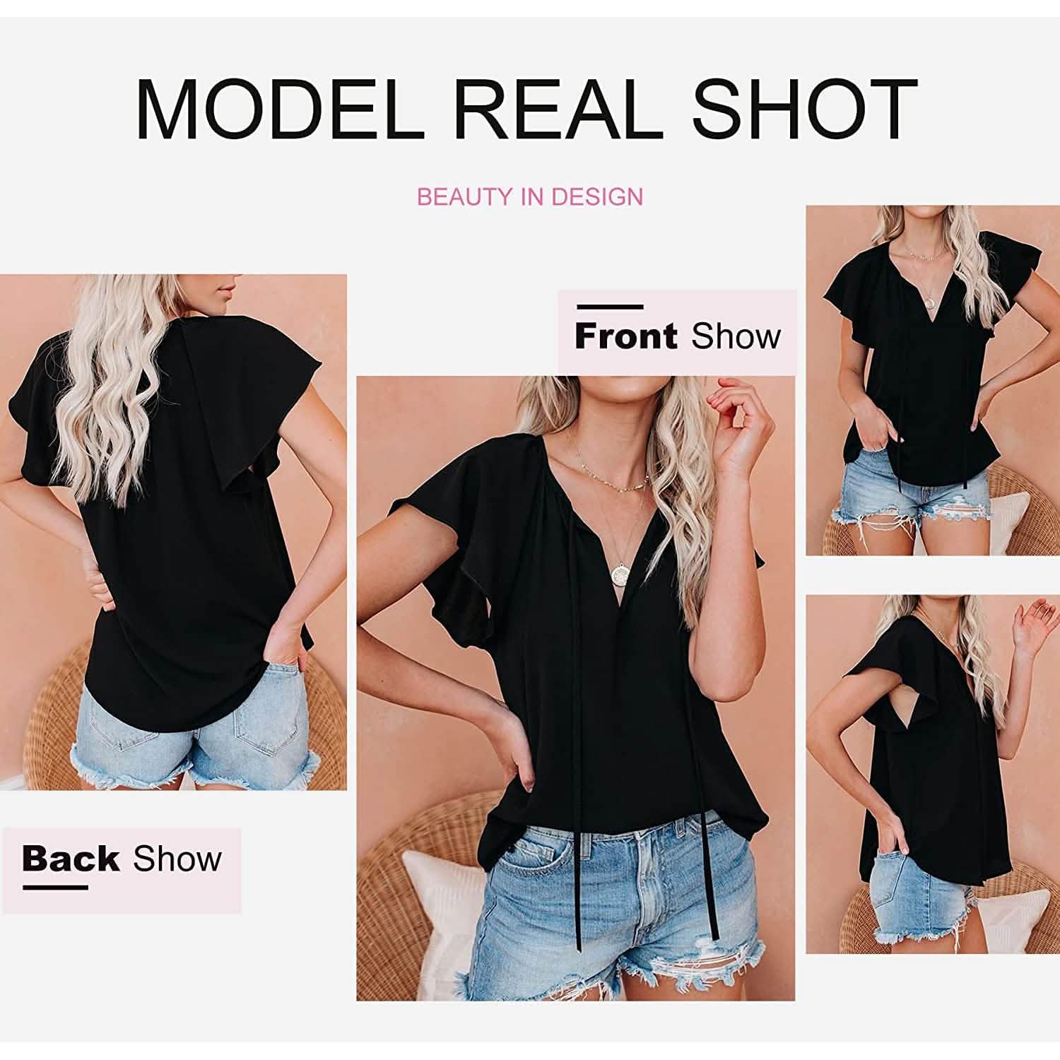 Women's Casual Boho V Neck Tops Drawstring T Shirt DailySale