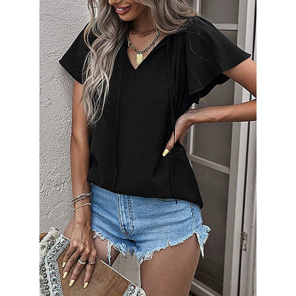 Women's Casual Boho V Neck Tops Drawstring T Shirt DailySale