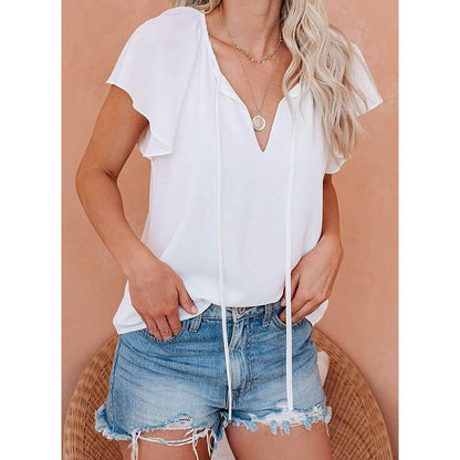 Women's Casual Boho V Neck Tops Drawstring T Shirt DailySale