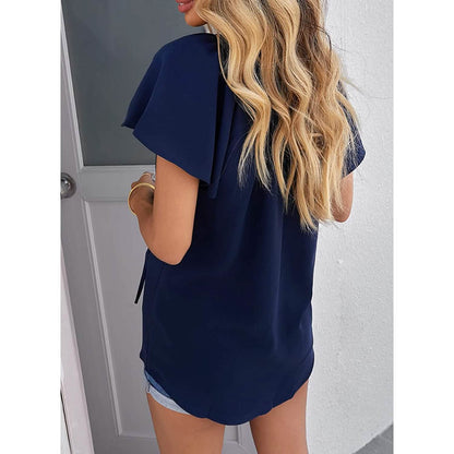 Women's Casual Boho V Neck Tops Drawstring T Shirt DailySale