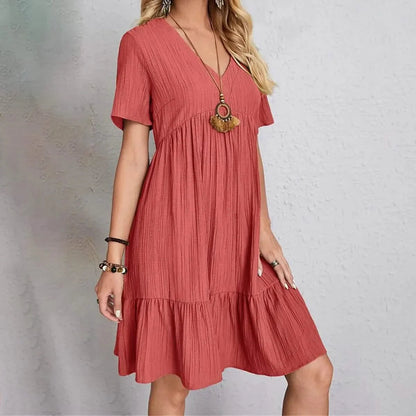 Women's Casual Dress Ruffle V Neck Midi Shift Dress DailySale