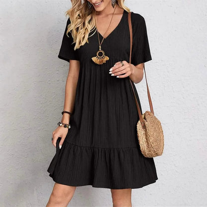 Women's Casual Dress Ruffle V Neck Midi Shift Dress DailySale