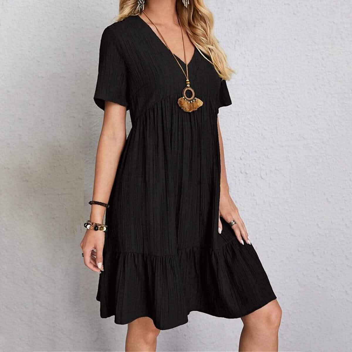 Women's Casual Dress Ruffle V Neck Midi Shift Dress DailySale