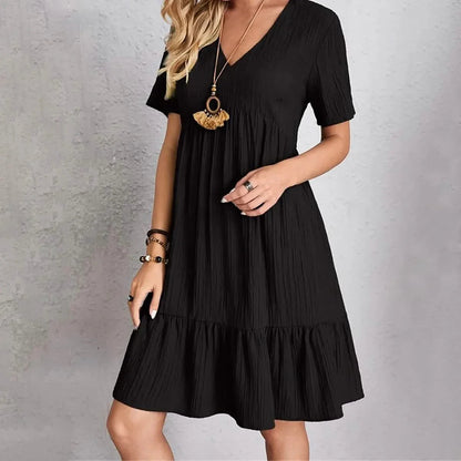Women's Casual Dress Ruffle V Neck Midi Shift Dress DailySale