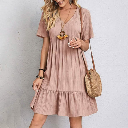 Women's Casual Dress Ruffle V Neck Midi Shift Dress DailySale
