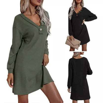 Women's Casual Dresses V-Neck Buttoned Hip Knitted Dresses DailySale