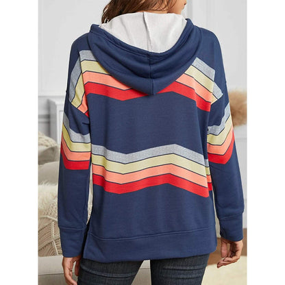 Womens Casual Hoodie Striped Printed Sweatshirts Long Sleeve Drawstring Pullover DailySale