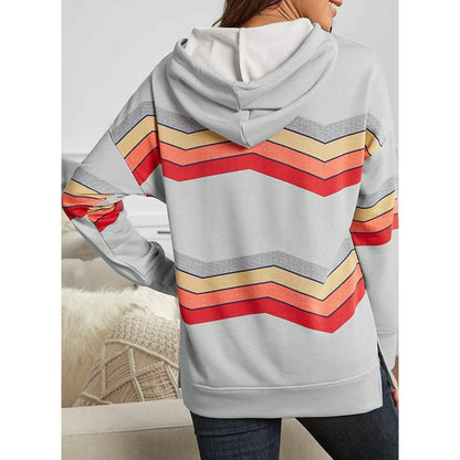 Womens Casual Hoodie Striped Printed Sweatshirts Long Sleeve Drawstring Pullover DailySale