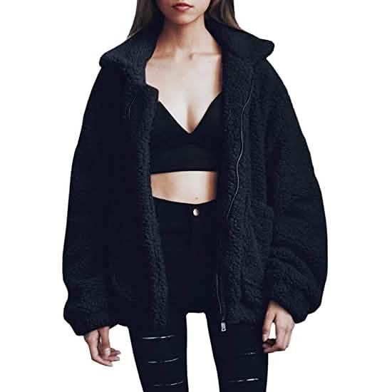 Women's Casual Lapel Fleece Fuzzy Faux Shearling Zipper Coat DailySale