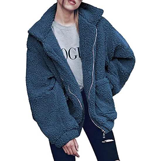 Women's Casual Lapel Fleece Fuzzy Faux Shearling Zipper Coat DailySale