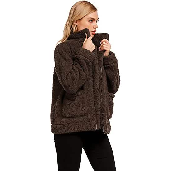 Women's Casual Lapel Fleece Fuzzy Faux Shearling Zipper Coat DailySale
