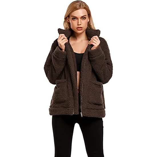 Women's Casual Lapel Fleece Fuzzy Faux Shearling Zipper Coat DailySale