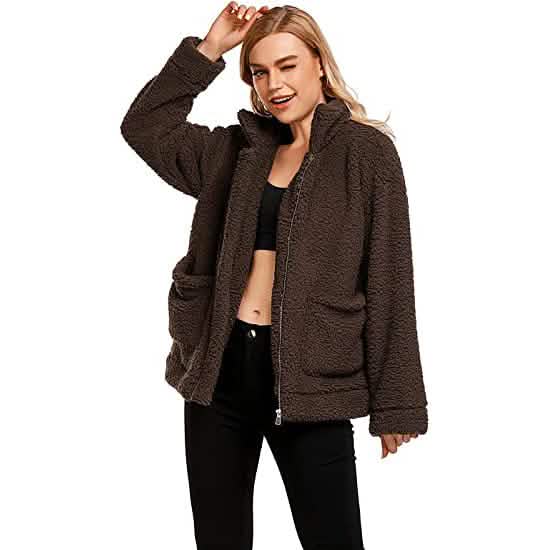 Women's Casual Lapel Fleece Fuzzy Faux Shearling Zipper Coat DailySale