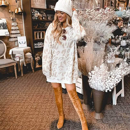 Women’s Casual Leopard Print Long Sleeve Crew Neck Knitted Oversized Pullover Sweaters Tops DailySale