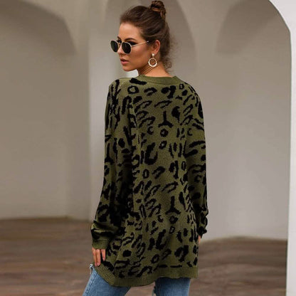 Women’s Casual Leopard Print Long Sleeve Crew Neck Knitted Oversized Pullover Sweaters Tops DailySale