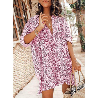 Women's Casual Leopard Print Shirt Dress DailySale