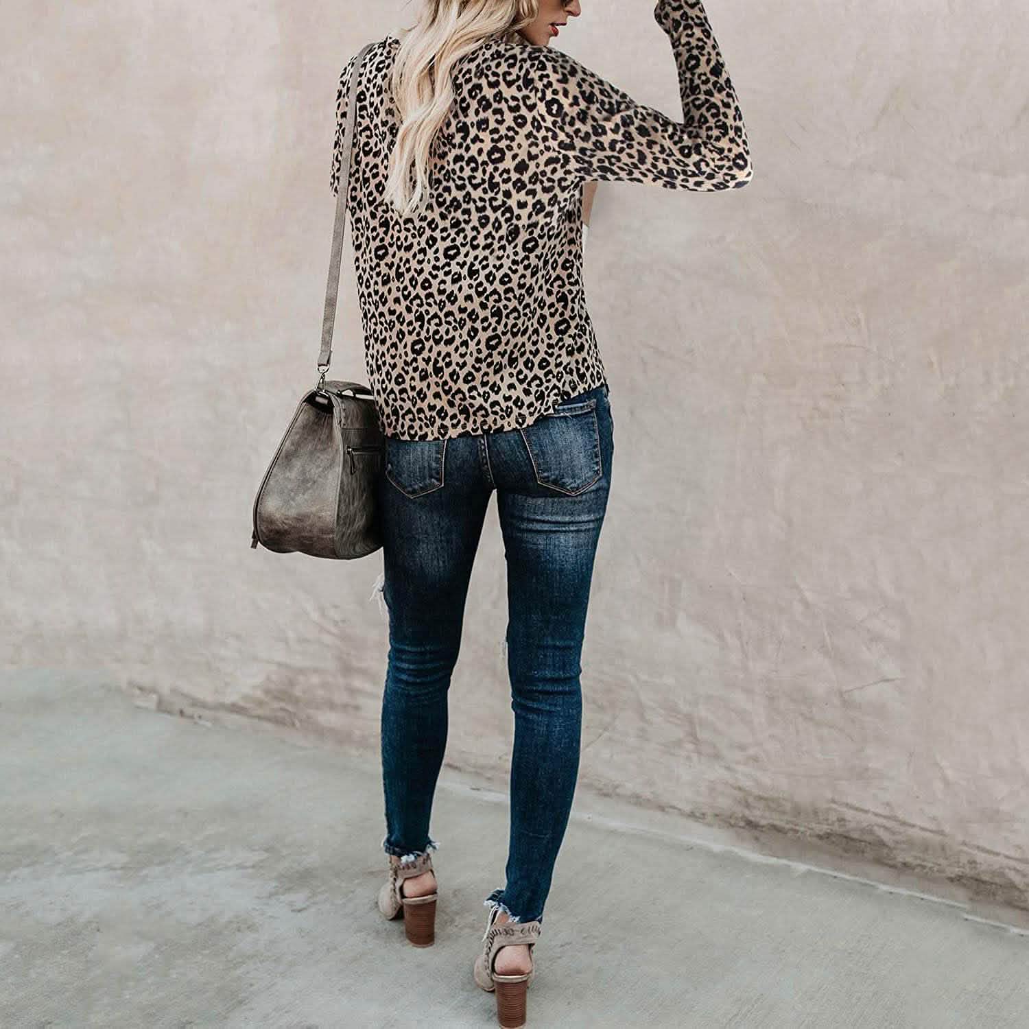 Women's Casual Leopard Print Tops Long Sleeve T Shirt Cute Blouse Graphic Tees DailySale