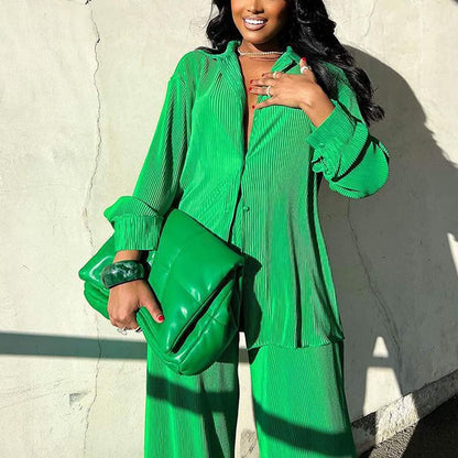 Women's Casual Long Sleeve Button Blouse Top Wide Leg Loose Streetwear Loungewear DailySale