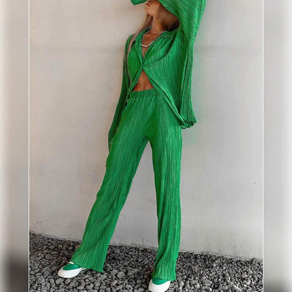 Women's Casual Long Sleeve Button Blouse Top Wide Leg Loose Streetwear Loungewear DailySale