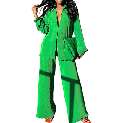 Women's Casual Long Sleeve Button Blouse Top Wide Leg Loose Streetwear Loungewear DailySale