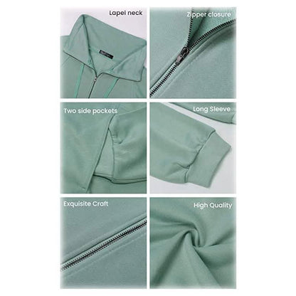 Women's Casual Long Sleeve Lapel Zipper Drawstring Loose Pullover Tops DailySale