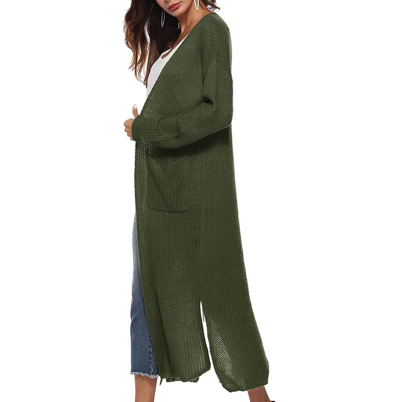 Womens Casual Long Sleeve Split Open Cardigan Knit Long Cardigan Sweaters with Pockets DailySale