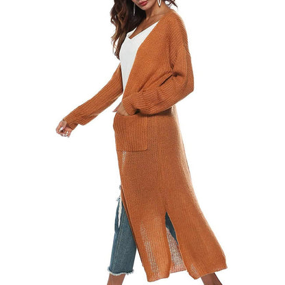 Womens Casual Long Sleeve Split Open Cardigan Knit Long Cardigan Sweaters with Pockets DailySale