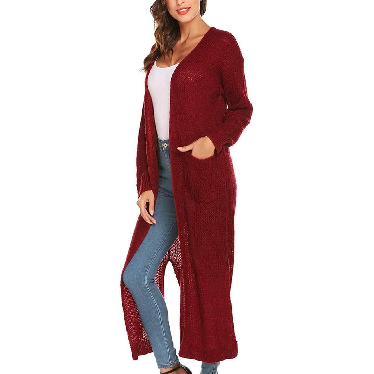 Womens Casual Long Sleeve Split Open Cardigan Knit Long Cardigan Sweaters with Pockets DailySale