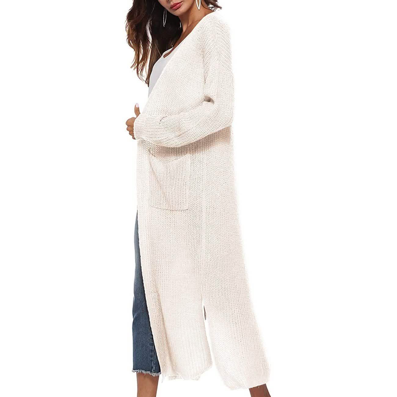 Womens Casual Long Sleeve Split Open Cardigan Knit Long Cardigan Sweaters with Pockets DailySale
