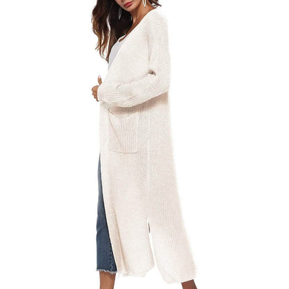 Womens Casual Long Sleeve Split Open Cardigan Knit Long Cardigan Sweaters with Pockets DailySale