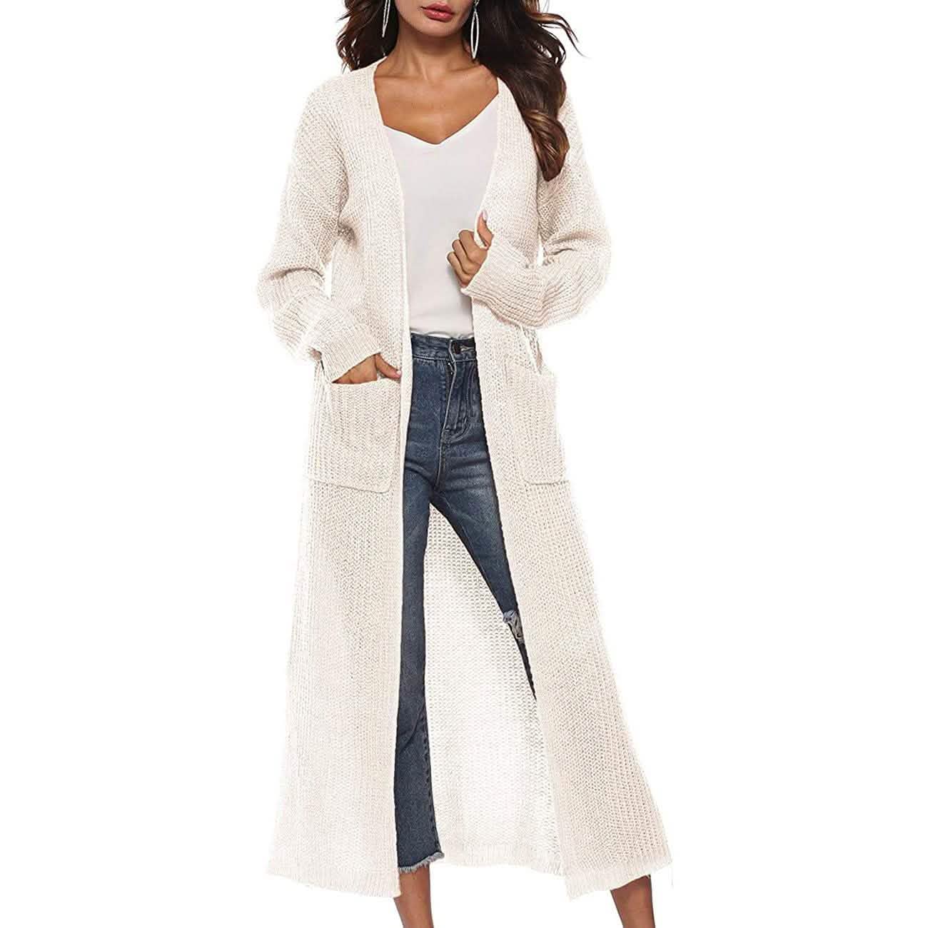 Womens Casual Long Sleeve Split Open Cardigan Knit Long Cardigan Sweaters with Pockets DailySale
