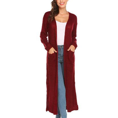 Womens Casual Long Sleeve Split Open Cardigan Knit Long Cardigan Sweaters with Pockets DailySale