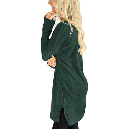 Womens Casual Long Sleeves Solid V-Neck Tunics Shirt Tops with Pockets DailySale